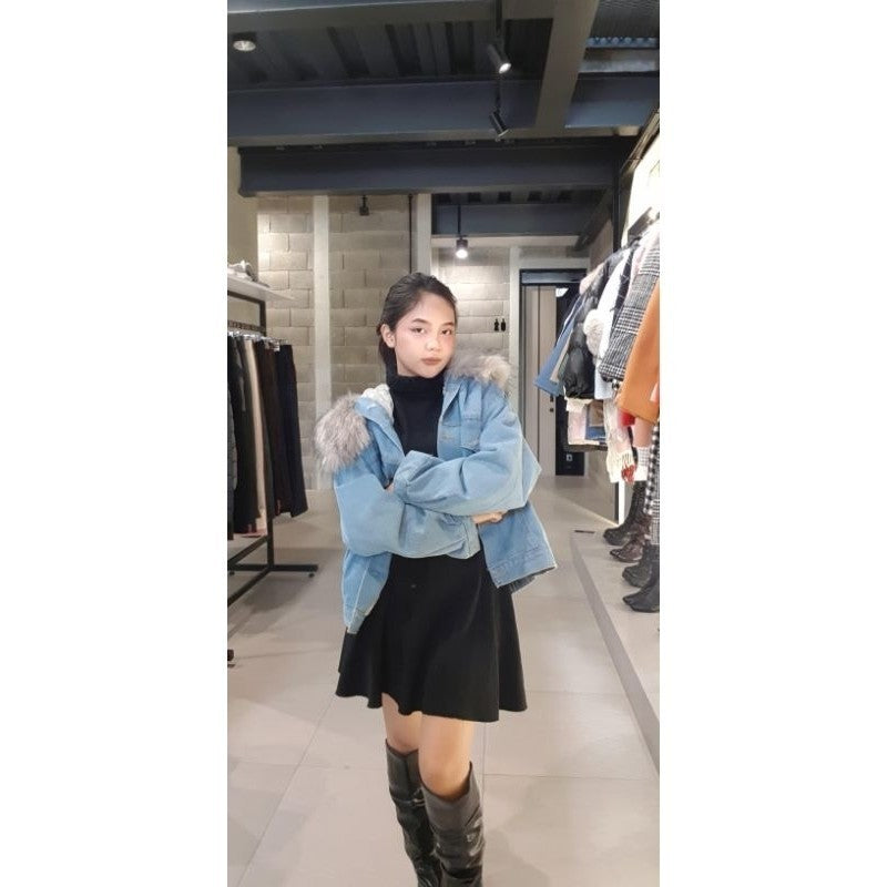 DENIM FUR JACKET