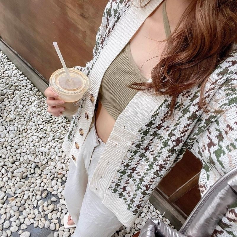 HOUNDSTOOTH KNIT CARDIGAN