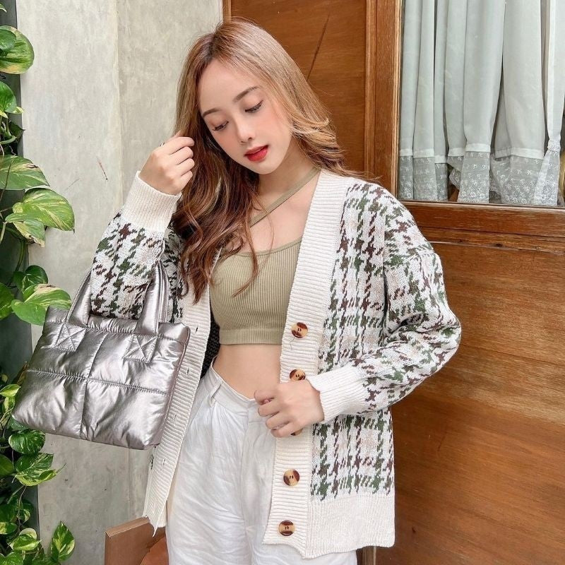 HOUNDSTOOTH KNIT CARDIGAN