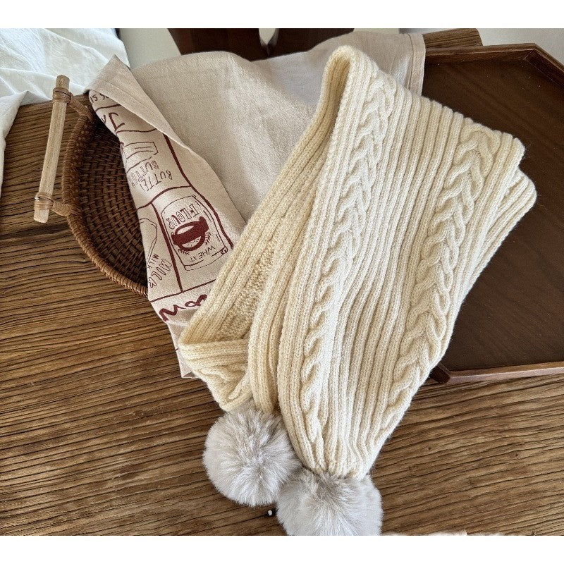 CREAMY KIDS KNIT SCARF POMPOM