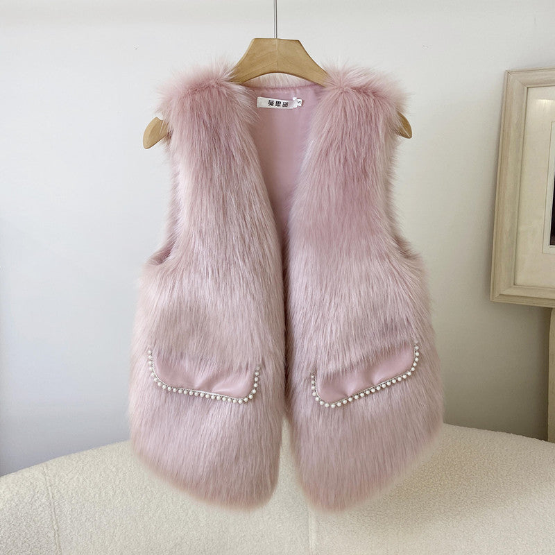 PEARL WOMAN WINTER FUR VEST KOREAN STYLE ROMPI BULU MUSIM DINGIN