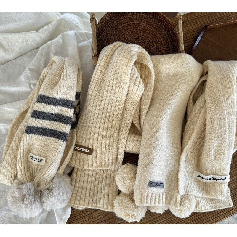 CREAMY KIDS KNIT SCARF POMPOM