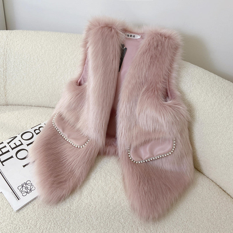 PEARL WOMAN WINTER FUR VEST KOREAN STYLE ROMPI BULU MUSIM DINGIN