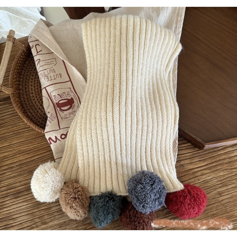 CREAMY KIDS KNIT SCARF POMPOM
