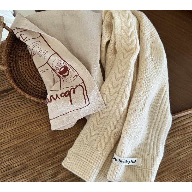 CREAMY KIDS KNIT SCARF POMPOM
