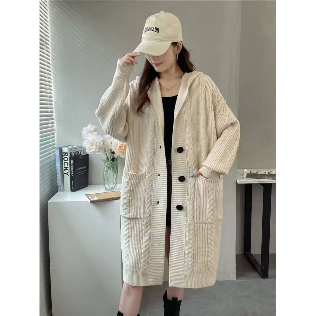 ANNISA HOODIE LONG KNIT CARDIGAN