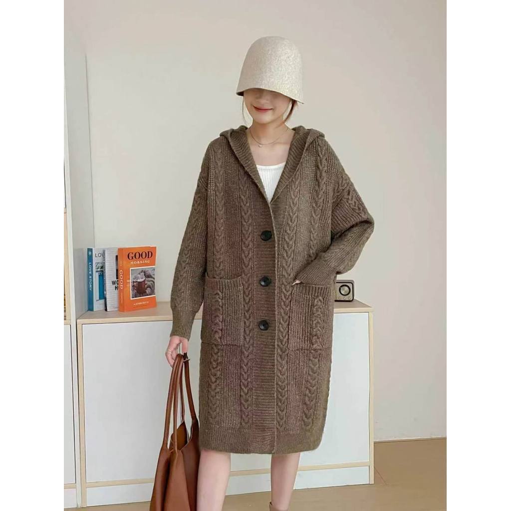 ANNISA HOODIE LONG KNIT CARDIGAN