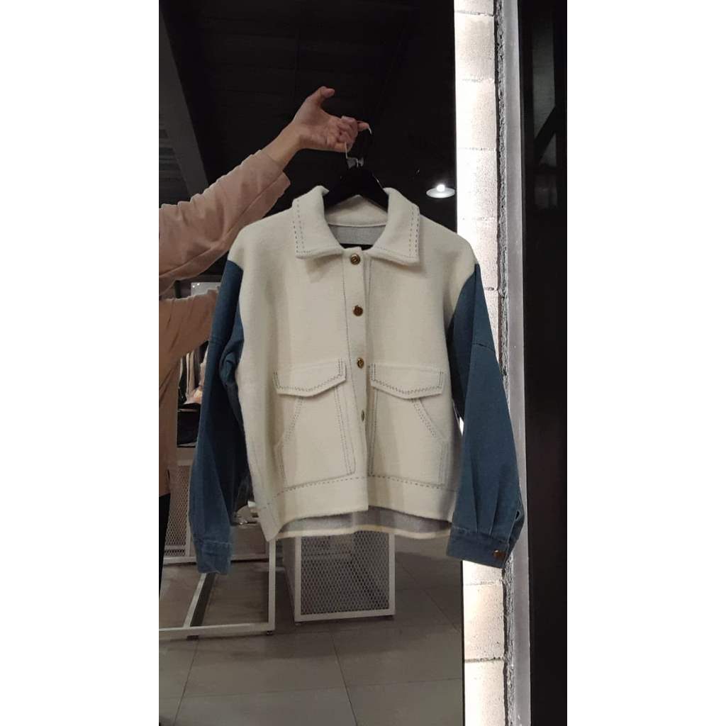 #A025 FURRY CARDIGAN JACKET MIX DENIM