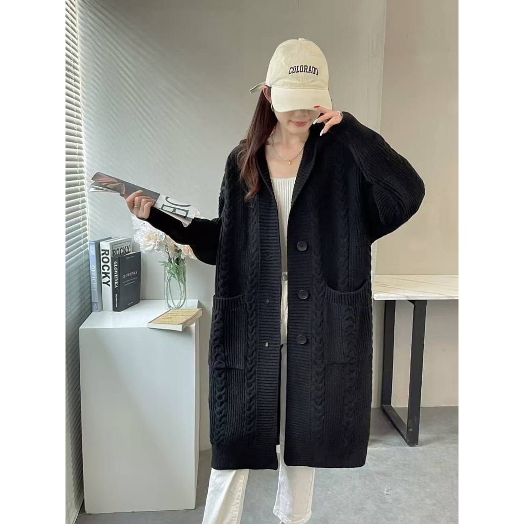 ANNISA HOODIE LONG KNIT CARDIGAN