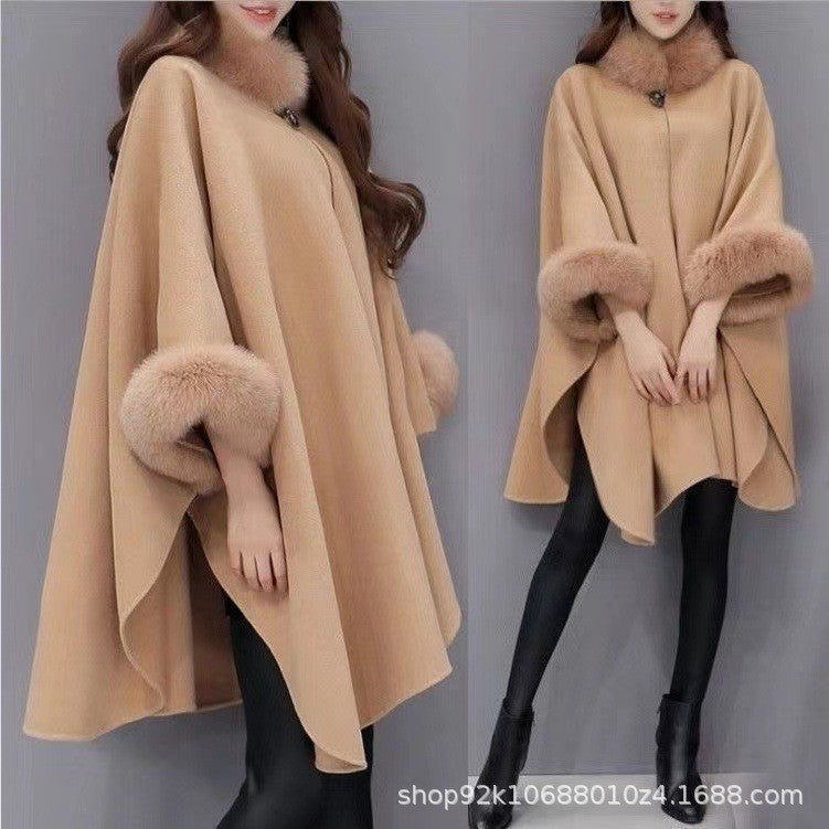 WOOLEN FUR CAPE PONCHO