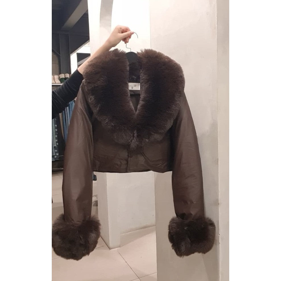 CROP PADDING PUFFER PU LEATHER COAT