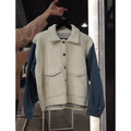 #A025 FURRY CARDIGAN JACKET MIX DENIM