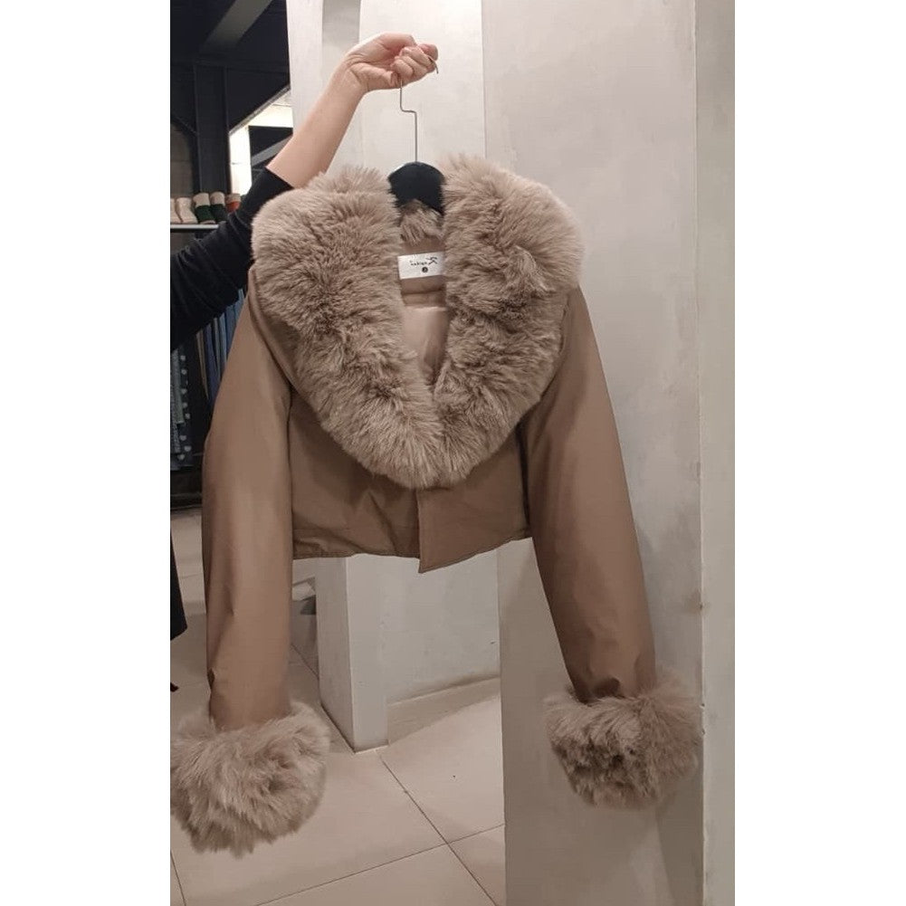 CROP PADDING PUFFER PU LEATHER COAT