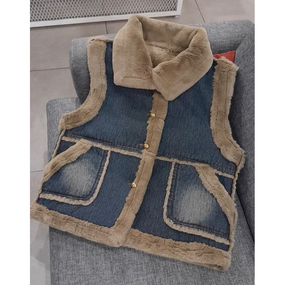 DENIM FUR THERMAL VEST