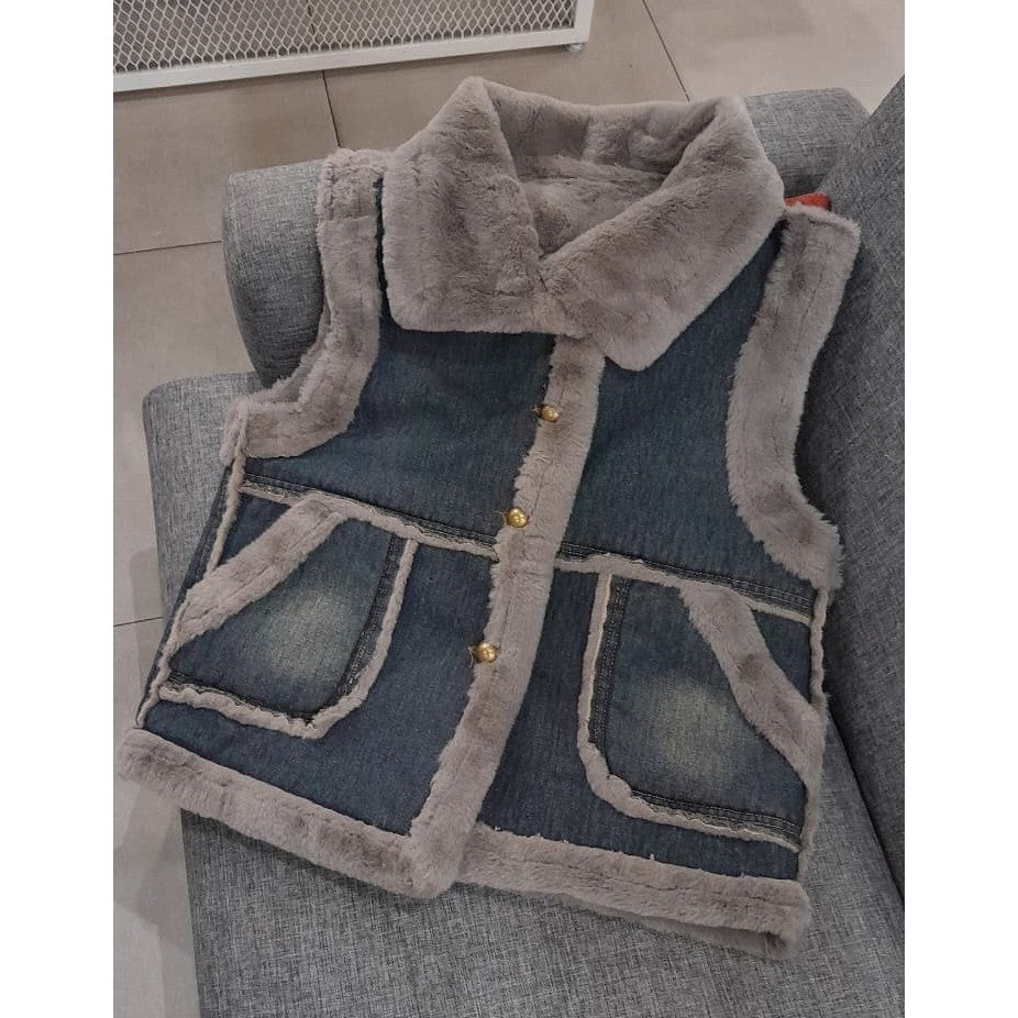 DENIM FUR THERMAL VEST