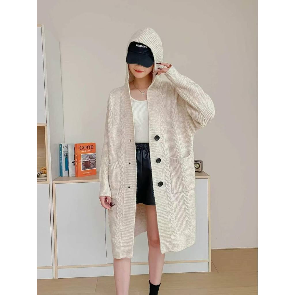 ANNISA HOODIE LONG KNIT CARDIGAN