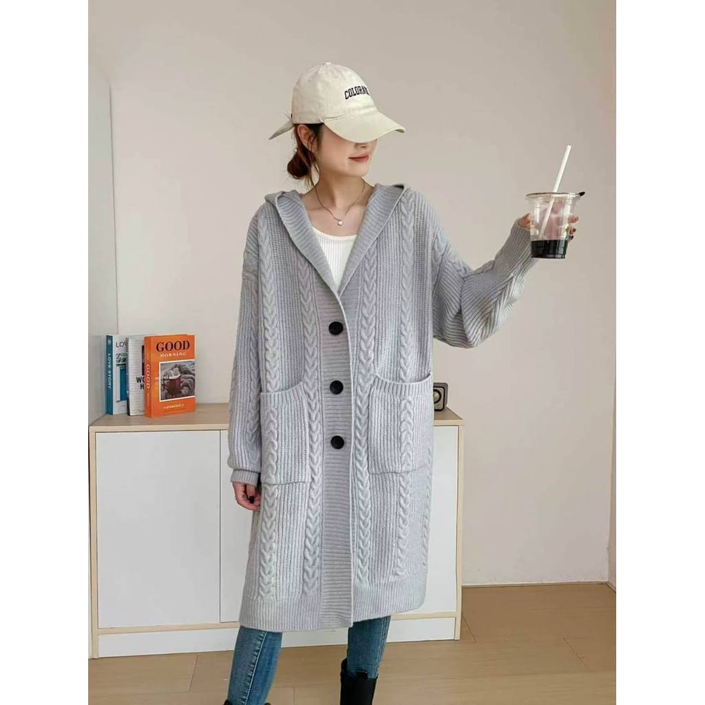 ANNISA HOODIE LONG KNIT CARDIGAN