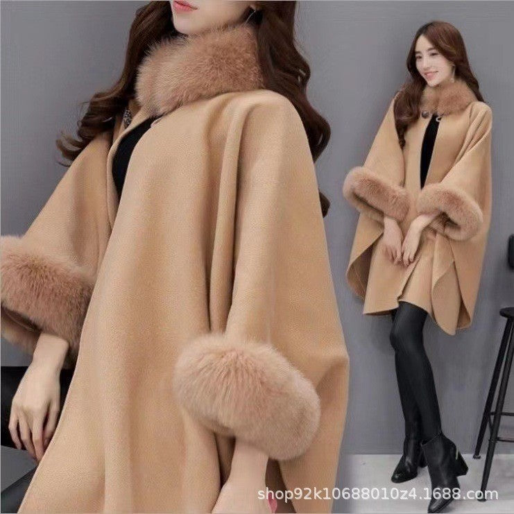WOOLEN FUR CAPE PONCHO