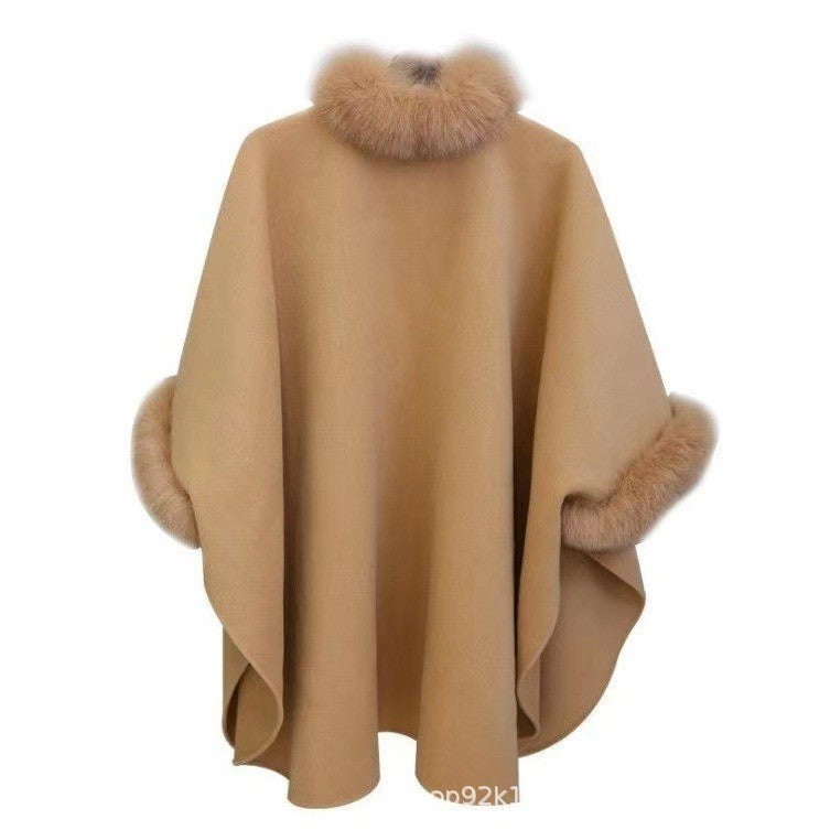 WOOLEN FUR CAPE PONCHO