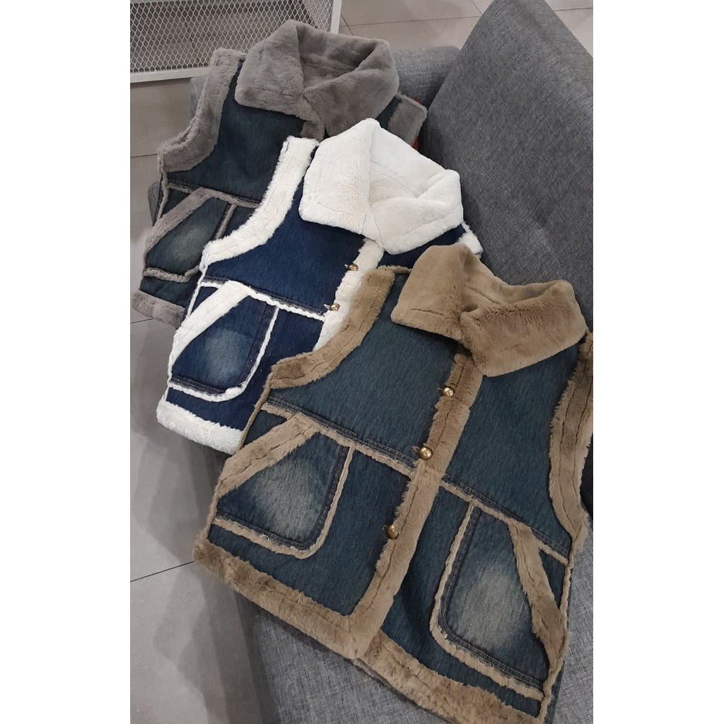 DENIM FUR THERMAL VEST