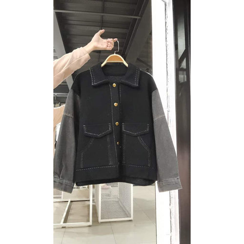 #A025 FURRY CARDIGAN JACKET MIX DENIM